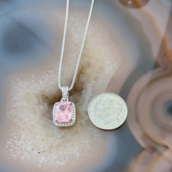 Sterling silver Pink cubic zirconia pendant necklace October Birthstone - Picture 2 of 6